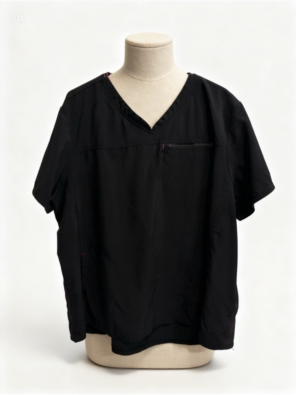 Scrubstar Black V-Neck Scrub Top with Subtle Stitch Detail